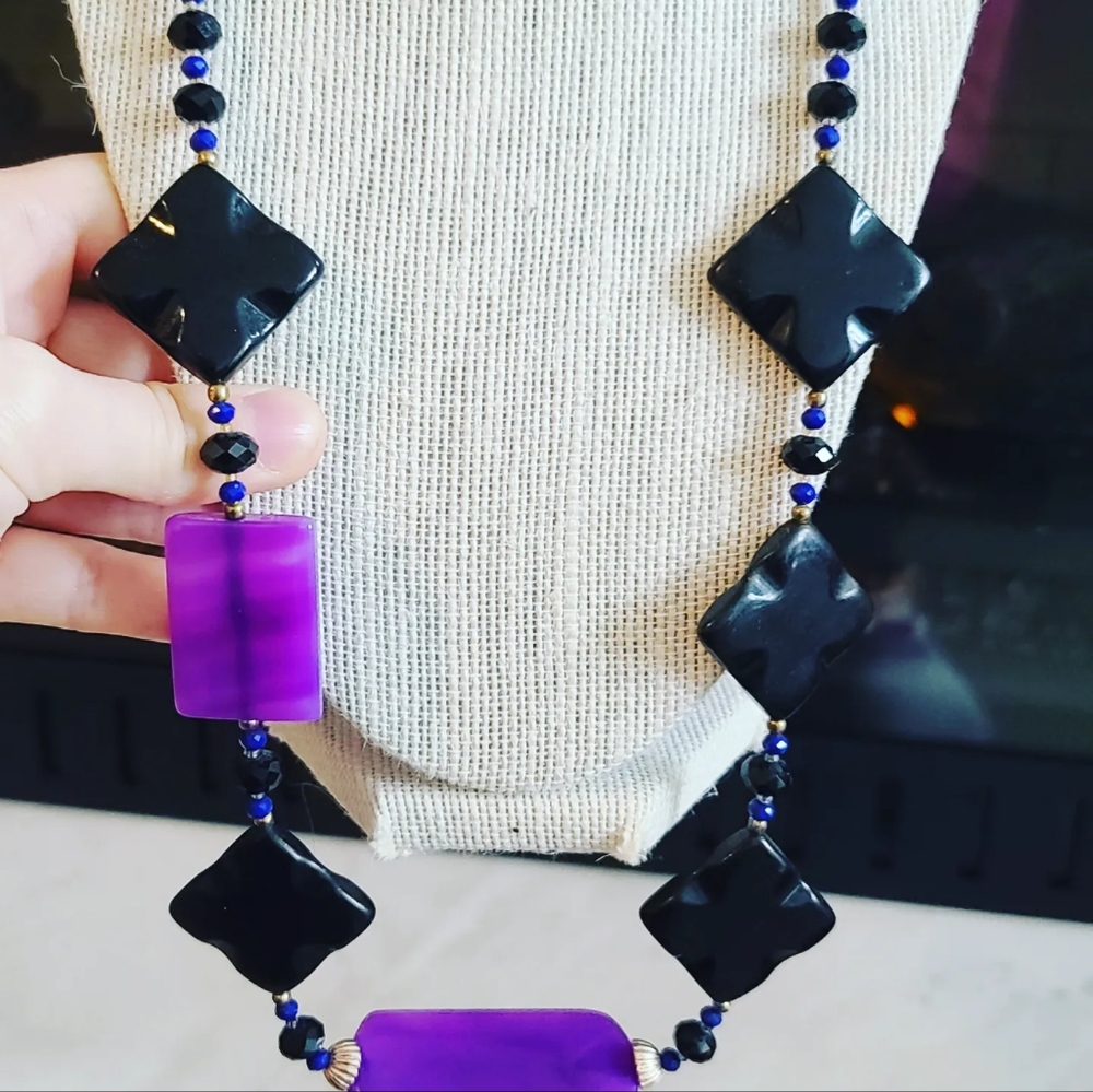 Purple Agate, Black Agate necklace